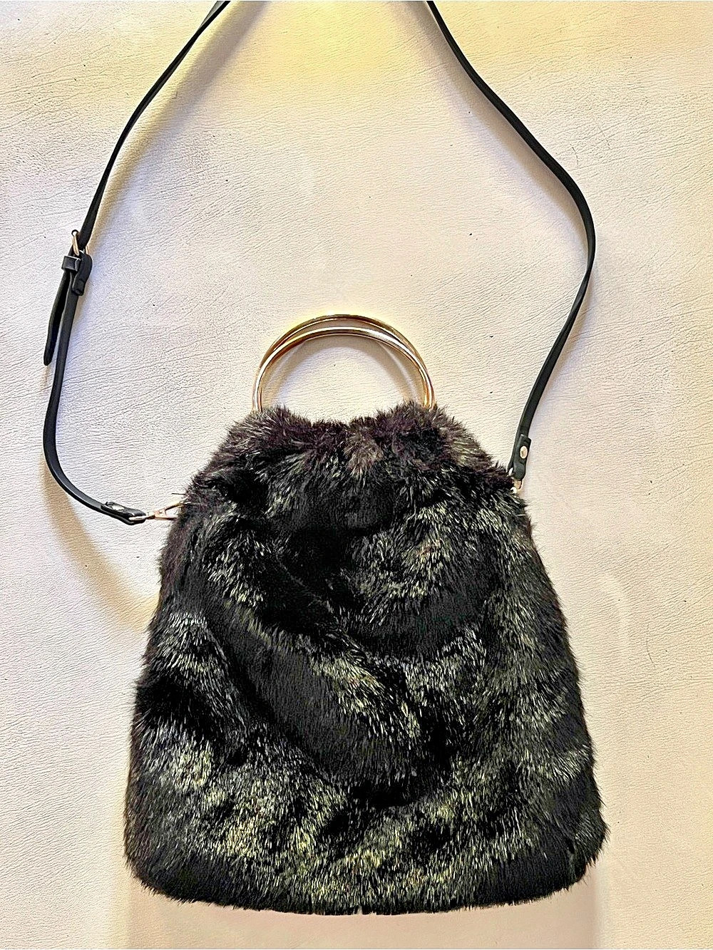 Zara Faux Fur Shoulder Bag in Black Like New